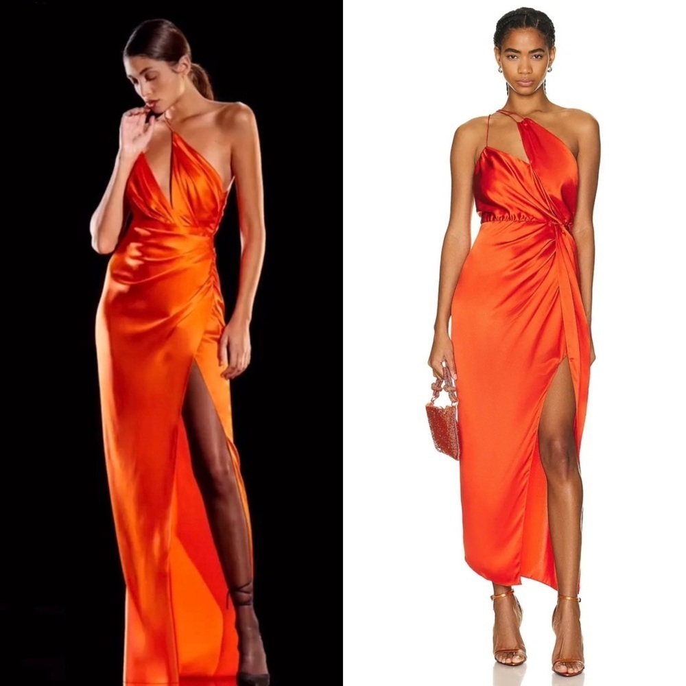 THE SEI Silk Satin Draped Asymmetrical 1 Shoulder Sleeveless‎ Ruched Maxi Gown S